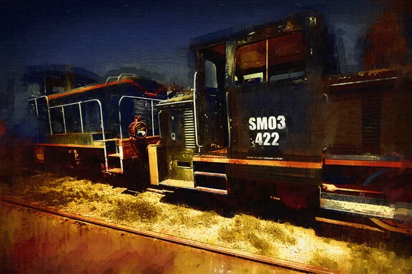 Alte Schmalspurlokomotive Kunst Illustration Zeichnung Skizze Antik Retro Jahrgang — Stockfoto