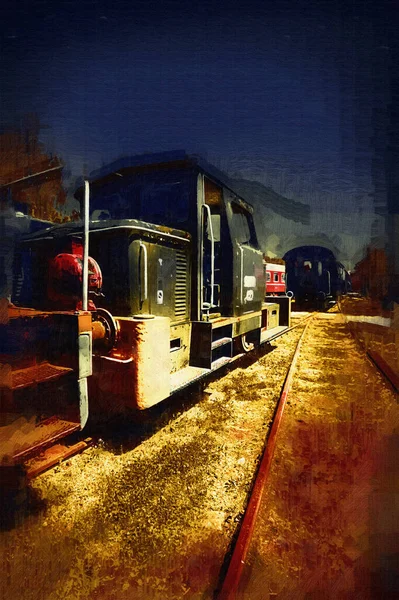 Alte Schmalspurlokomotive Kunst Illustration Zeichnung Skizze Antik Retro Jahrgang — Stockfoto