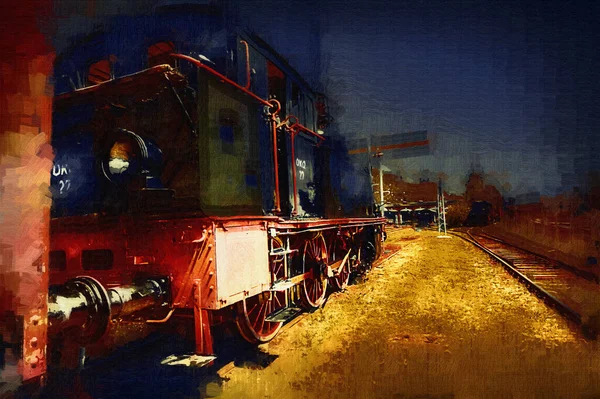 Antiguo Motor Ferroviario Vía Estrecha Arte Ilustración Dibujo Boceto Antiguo — Foto de Stock