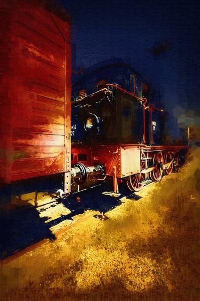 Antiguo Motor Ferroviario Vía Estrecha Arte Ilustración Dibujo Boceto Antiguo — Foto de Stock