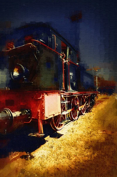 Antiguo Motor Ferroviario Vía Estrecha Arte Ilustración Dibujo Boceto Antiguo — Foto de Stock