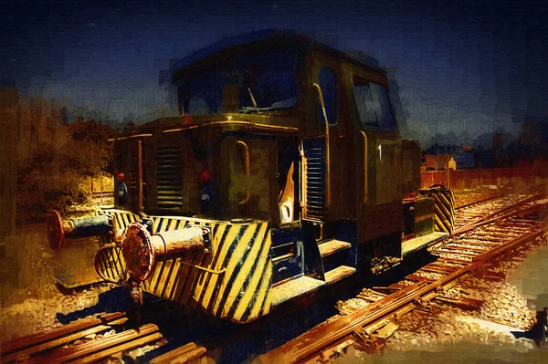 Velho Motor Ferroviário Bitola Estreita Arte Ilustração Puxando Esboço Antiguidade — Fotografia de Stock