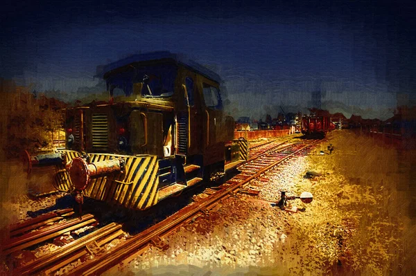 Eski dar ölçü demiryolu motoru, sanat, illüstrasyon, çizim, eskiz, antika, antika, antika.