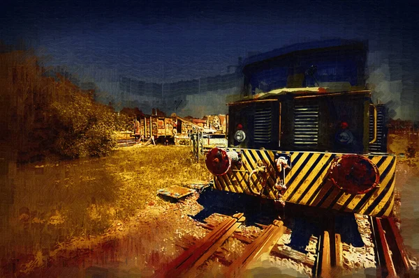 Παλιά Στενό Περιτύπωμα Σιδηροδρομικής Μηχανής Τέχνη Εικονογράφηση Σχέδιο Σκίτσο Αντίκες — Φωτογραφία Αρχείου