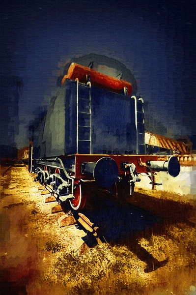 Régi Keskeny Nyomtávú Vasúti Motor Művészet Illusztráció Rajz Vázlat Antik — Stock Fotó