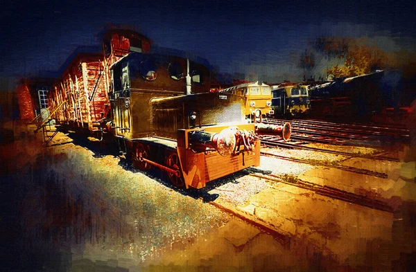 Alte Schmalspurlokomotive Kunst Illustration Zeichnung Skizze Antik Retro Jahrgang — Stockfoto