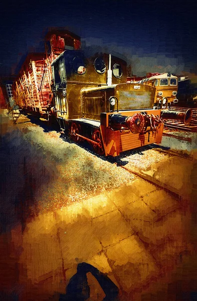 Alte Schmalspurlokomotive Kunst Illustration Zeichnung Skizze Antik Retro Jahrgang — Stockfoto