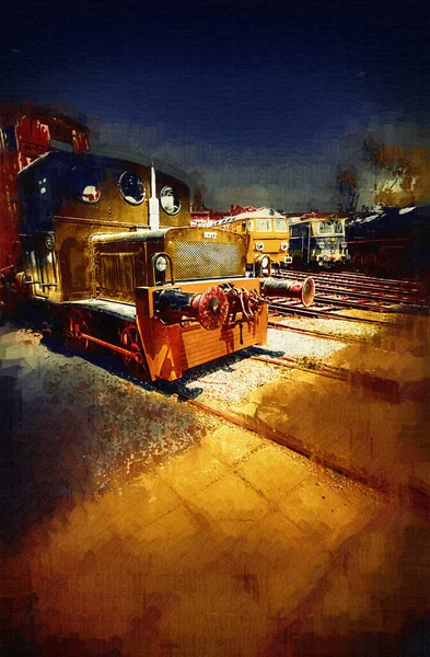 Alte Schmalspurlokomotive Kunst Illustration Zeichnung Skizze Antik Retro Jahrgang — Stockfoto