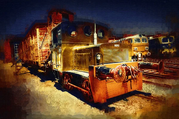 Alte Schmalspurlokomotive Kunst Illustration Zeichnung Skizze Antik Retro Jahrgang — Stockfoto