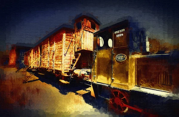 Eski dar ölçü demiryolu motoru, sanat, illüstrasyon, çizim, eskiz, antika, antika, antika.