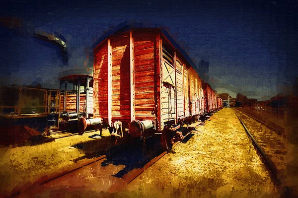 Viejo Vagón Mercancías Ferroviarias Tren Arte Ilustración Dibujo Boceto Antiguo — Foto de Stock