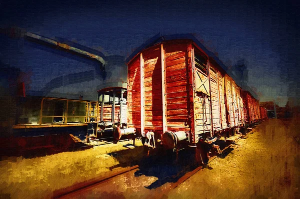 Stary Wagon Towarowy Pociąg Sztuka Ilustracja Rysunek Szkic Antyk Retro — Zdjęcie stockowe