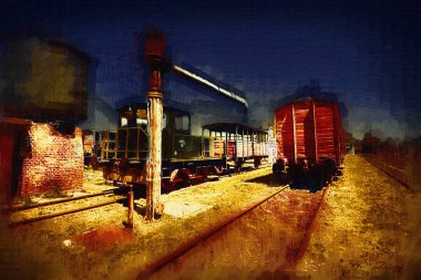 Eski tren vagonu, tren, sanat, illüstrasyon, çizim, eskiz, antika, antika, antika.