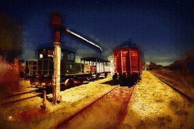 Eski tren vagonu, tren, sanat, illüstrasyon, çizim, eskiz, antika, antika, antika.