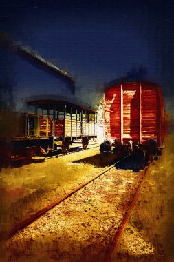 Eski tren vagonu, tren, sanat, illüstrasyon, çizim, eskiz, antika, antika, antika.