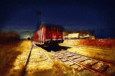 Eski tren vagonu, tren, sanat, illüstrasyon, çizim, eskiz, antika, antika, antika.