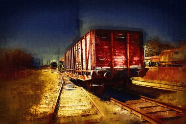 Eski tren vagonu, tren, sanat, illüstrasyon, çizim, eskiz, antika, antika, antika.