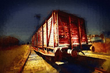 Eski tren vagonu, tren, sanat, illüstrasyon, çizim, eskiz, antika, antika, antika.