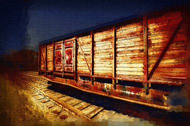 Eski tren vagonu, tren, sanat, illüstrasyon, çizim, eskiz, antika, antika, antika.