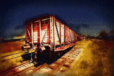Eski tren vagonu, tren, sanat, illüstrasyon, çizim, eskiz, antika, antika, antika.