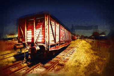 Eski tren vagonu, tren, sanat, illüstrasyon, çizim, eskiz, antika, antika, antika.