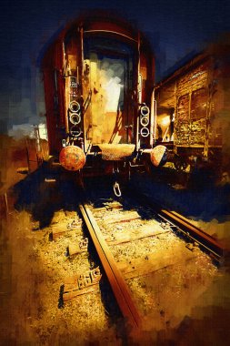 Eski tren vagonu, tren, sanat, illüstrasyon, çizim, eskiz, antika, antika, antika.