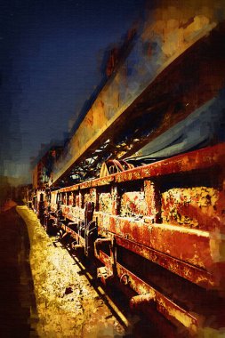 Eski tren vagonu, tren, sanat, illüstrasyon, çizim, eskiz, antika, antika, antika.