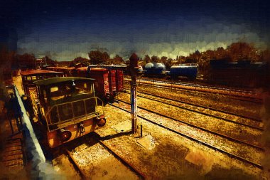 Eski tren vagonu, tren, sanat, illüstrasyon, çizim, eskiz, antika, antika, antika.