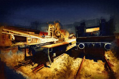 Demiryolu vinci, fotoğrafçılık, paslı, vagon, tren, sanat, illüstrasyon, çizim, eskiz, antika, retro, vintage.