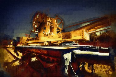 Demiryolu vinci, fotoğrafçılık, paslı, vagon, tren, sanat, illüstrasyon, çizim, eskiz, antika, retro, vintage.