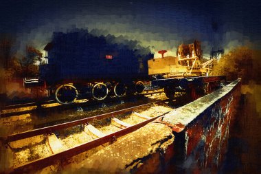 Kömür, tren, lokomotif, buhar, fotoğraf, paslı, vagon, tren, sanat, illüstrasyon, çizim, eskiz, antika, antika, antika, antika.