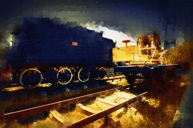 Kömür, tren, lokomotif, buhar, fotoğraf, paslı, vagon, tren, sanat, illüstrasyon, çizim, eskiz, antika, antika, antika, antika.