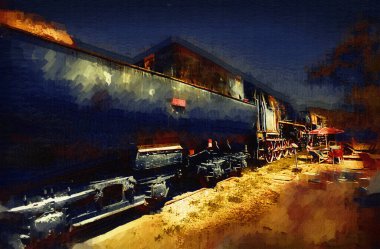 Kömür, tren, lokomotif, buhar, fotoğraf, paslı, vagon, tren, sanat, illüstrasyon, çizim, eskiz, antika, antika, antika, antika.