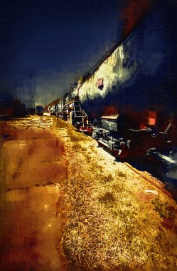 Kömür, tren, lokomotif, buhar, fotoğraf, paslı, vagon, tren, sanat, illüstrasyon, çizim, eskiz, antika, antika, antika, antika.