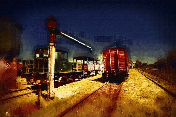 Gamla Järnvägsvagn Tåg Konst Illustration Teckning Skiss Antik Retro Vintage — Stockfoto