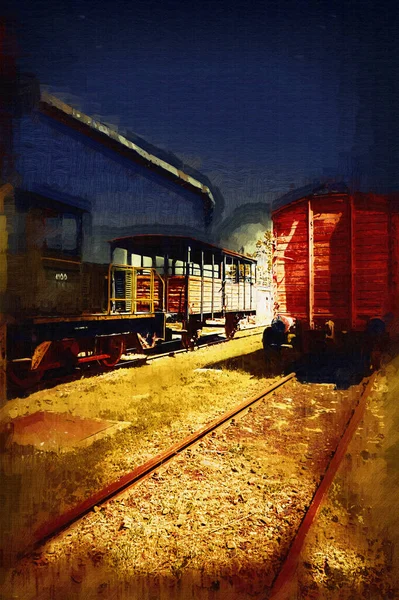 Alter Eisenbahngüterwagen Zug Kunst Illustration Zeichnung Skizze Antik Retro Jahrgang — Stockfoto