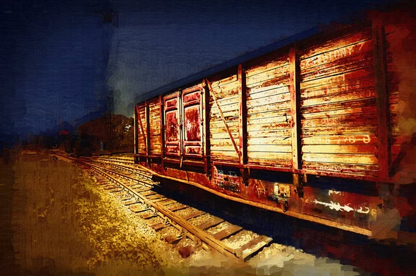 Old Railway Freight Wagon Train Art Illustration Drawing Sketch Antique — Stock Photo, Image