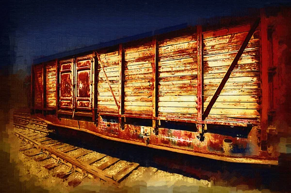 Old Railway Freight Wagon Train Art Illustration Drawing Sketch Antique — Stock Photo, Image