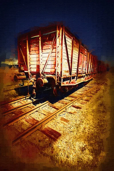 Vecchia Ferrovia Carro Merci Treno Arte Illustrazione Disegno Schizzo Antico — Foto Stock