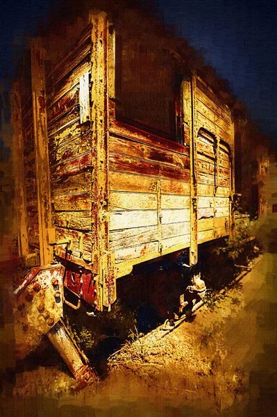 Old Railway Freight Wagon Train Art Illustration Drawing Sketch Antique — Stock Photo, Image