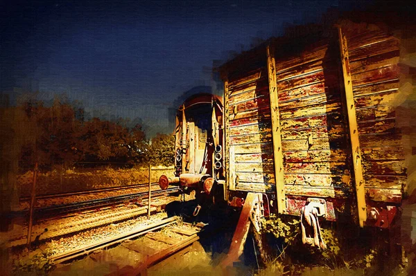 Velho Vagão Transporte Ferroviário Trem Arte Illust Puxando Esboço Antiguidade — Fotografia de Stock