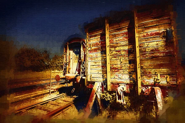 Old Railway Freight Wagon Train Art Illustration Drawing Sketch Antique — Stock Photo, Image