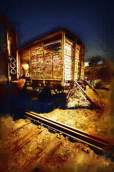 Eski Tren Vagonu Tren Sanat Illüstrasyon Çizim Eskiz Antika Antika — Stok fotoğraf