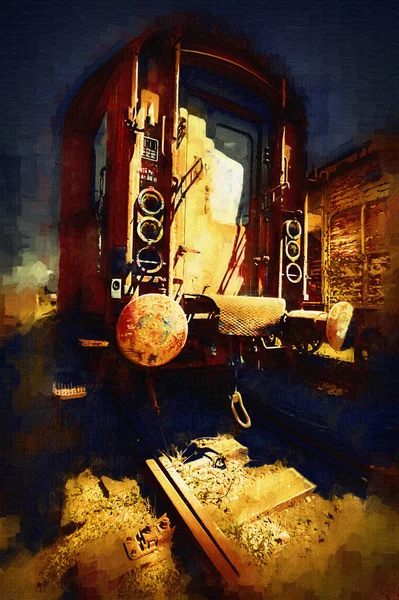 Vecchia Ferrovia Carro Merci Treno Arte Illustrazione Disegno Schizzo Antico — Foto Stock