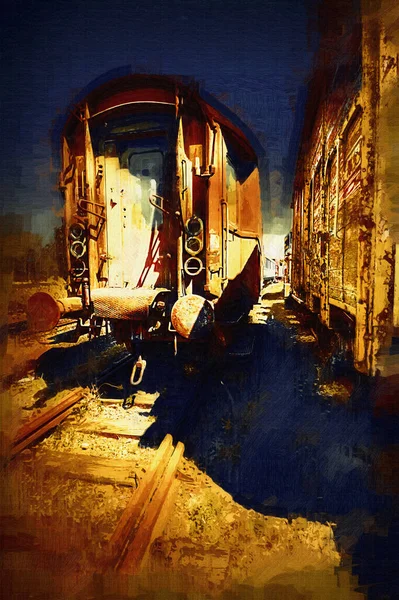 Vecchia Ferrovia Carro Merci Treno Arte Illustrazione Disegno Schizzo Antico — Foto Stock