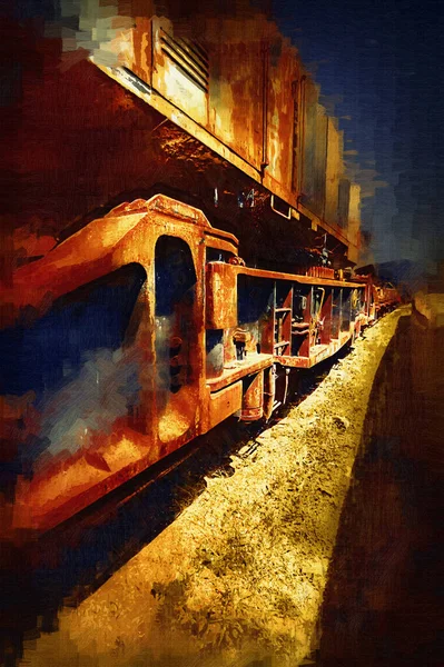 Vecchia Ferrovia Carro Merci Treno Arte Illustrazione Disegno Schizzo Antico — Foto Stock