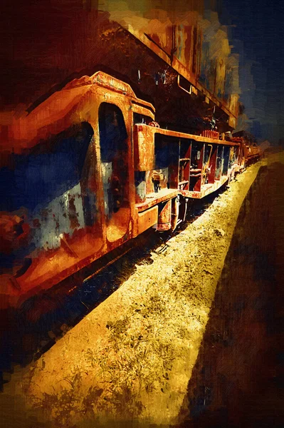 Alter Eisenbahngüterwagen Zug Kunst Illustration Zeichnung Skizze Antik Retro Jahrgang — Stockfoto