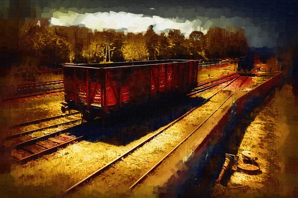 Velho Vagão Transporte Ferroviário Trem Arte Illust Puxando Esboço Antiguidade — Fotografia de Stock