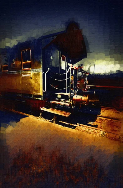 Vecchia Ferrovia Carro Merci Treno Arte Illustrazione Disegno Schizzo Antico — Foto Stock