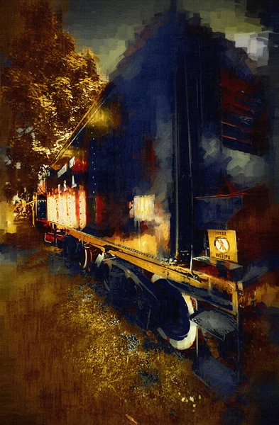 Régi Vasúti Áruszállító Kocsi Vonat Művészet Illusztráció Rajz Vázlat Antik — Stock Fotó
